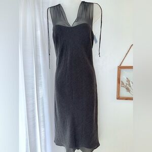 100% Silk Black Sheath Midi Dress V-Neck Donna Morgan Size 12 rose print sheer